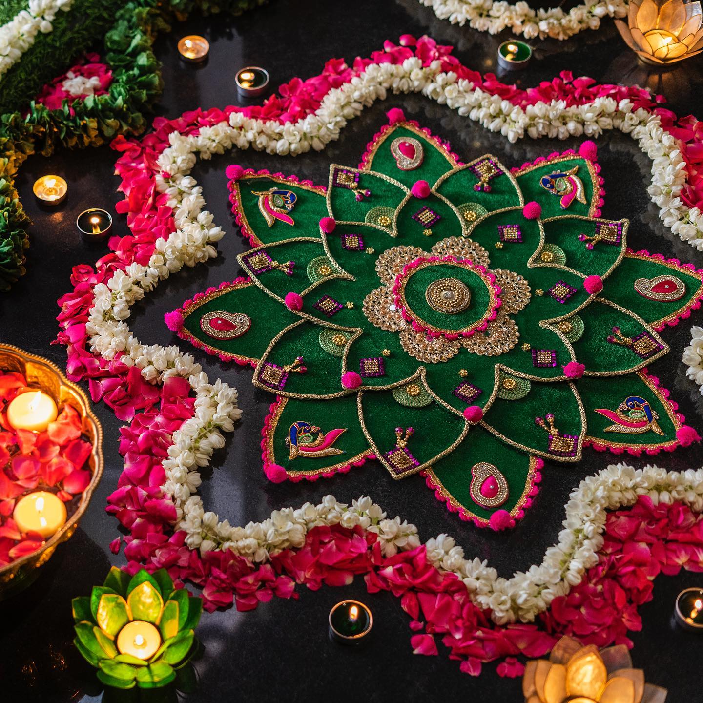 Embellished Green Rangoli Mat