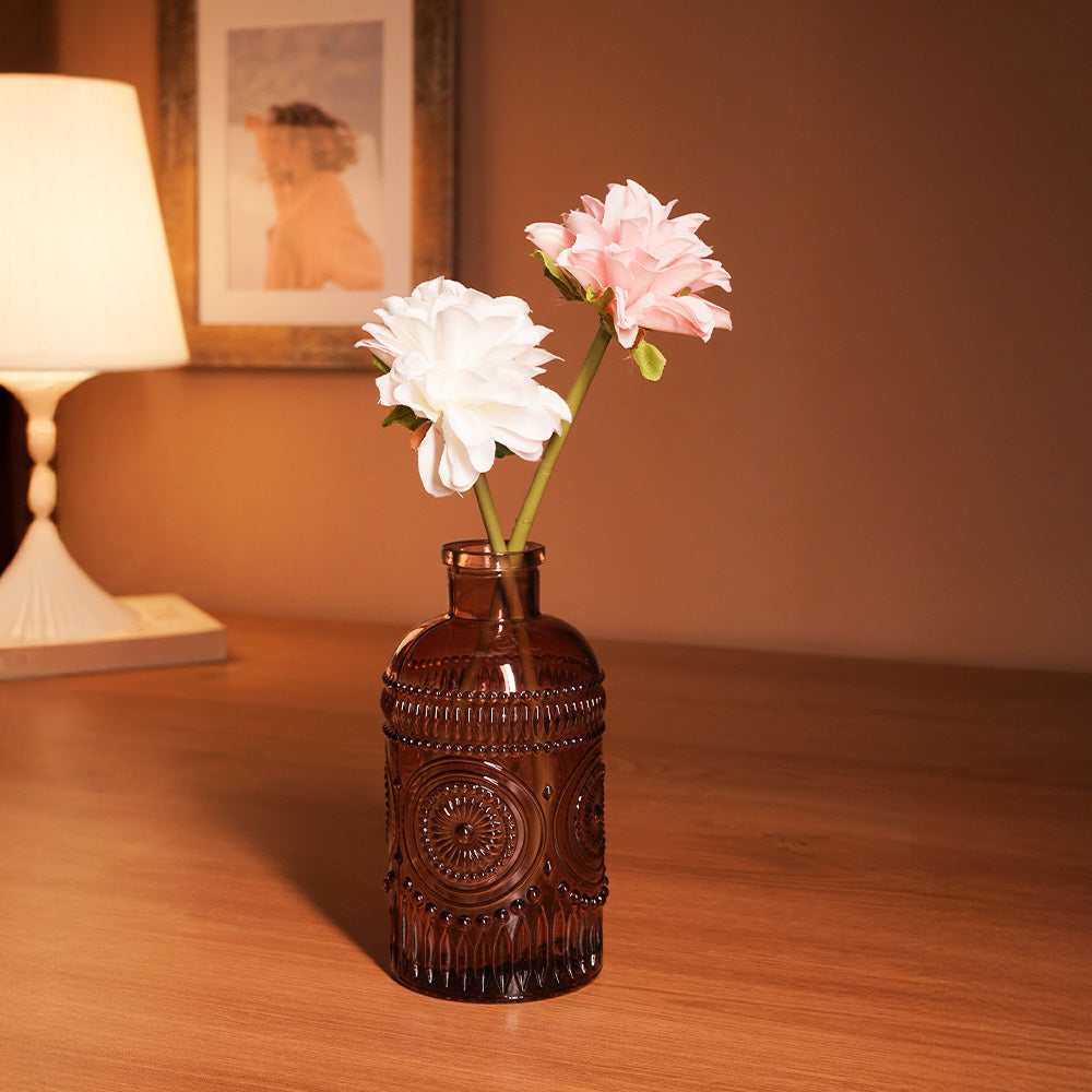 Embossed Flower Vase- Cocoa