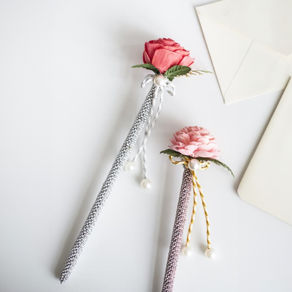Shimmer Floral Pens Set of 2 for Birthday Gift | Floral Pen Gift Set