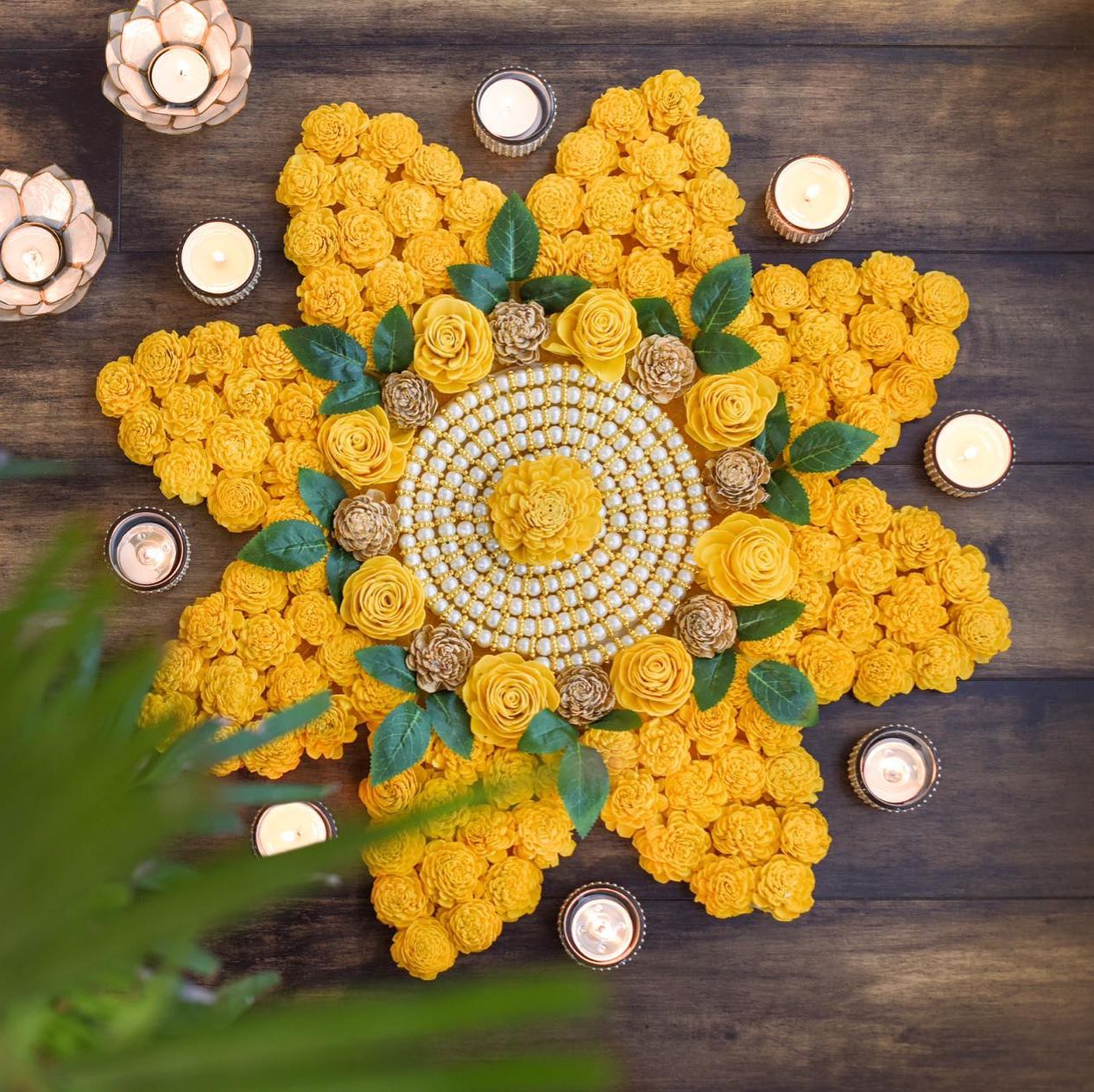 Shubhada Rangoli Mat Design | Yellow Shola Flower Rangoli Mat for Home Decor and Festive Decor