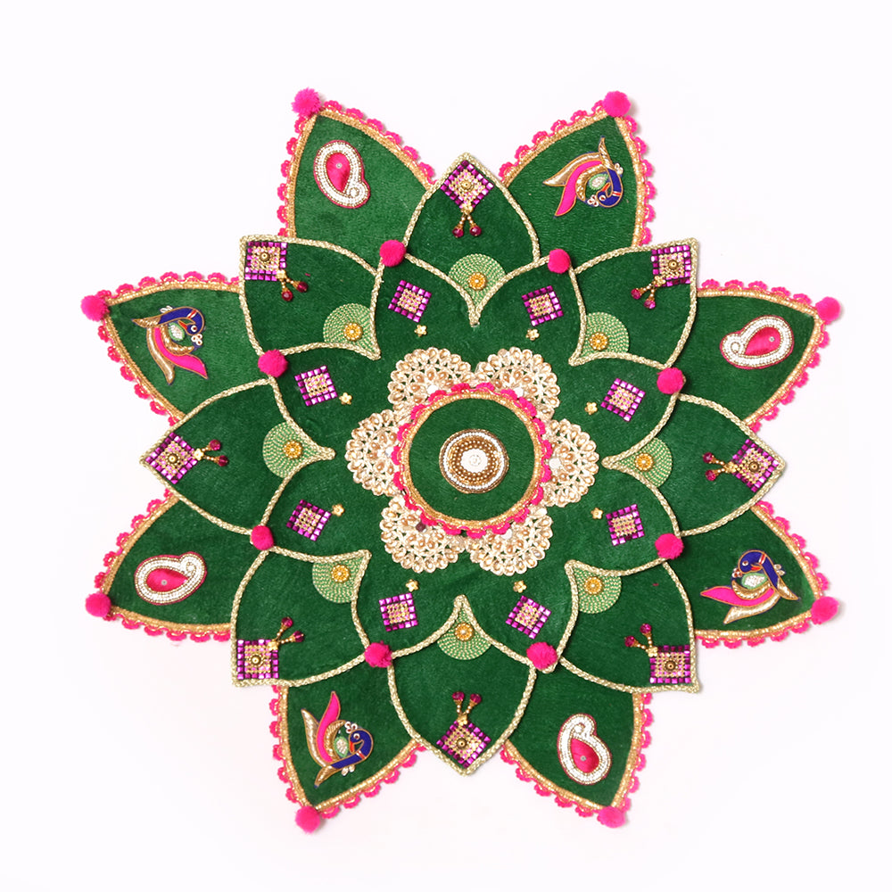 Embellished Green Rangoli Mat | Green Rangoli Mat for Home Decor