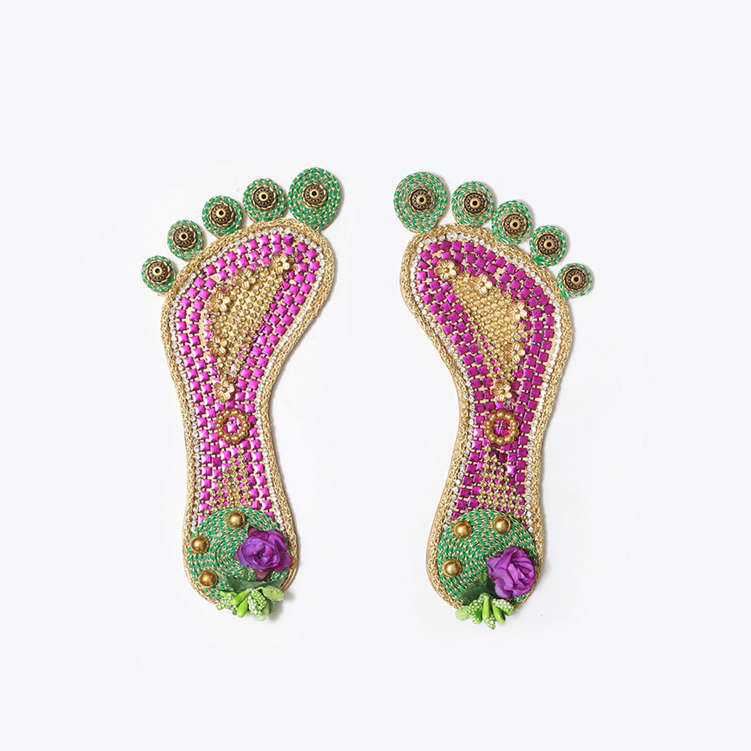 Embellished Lakshmi Feet for Home Temple Entrance | Temple Decor Handmade Lakshmi Feet |