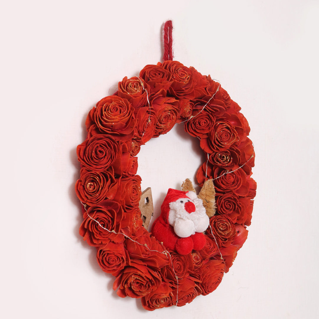 Red Rose Lit Christmas Wreath