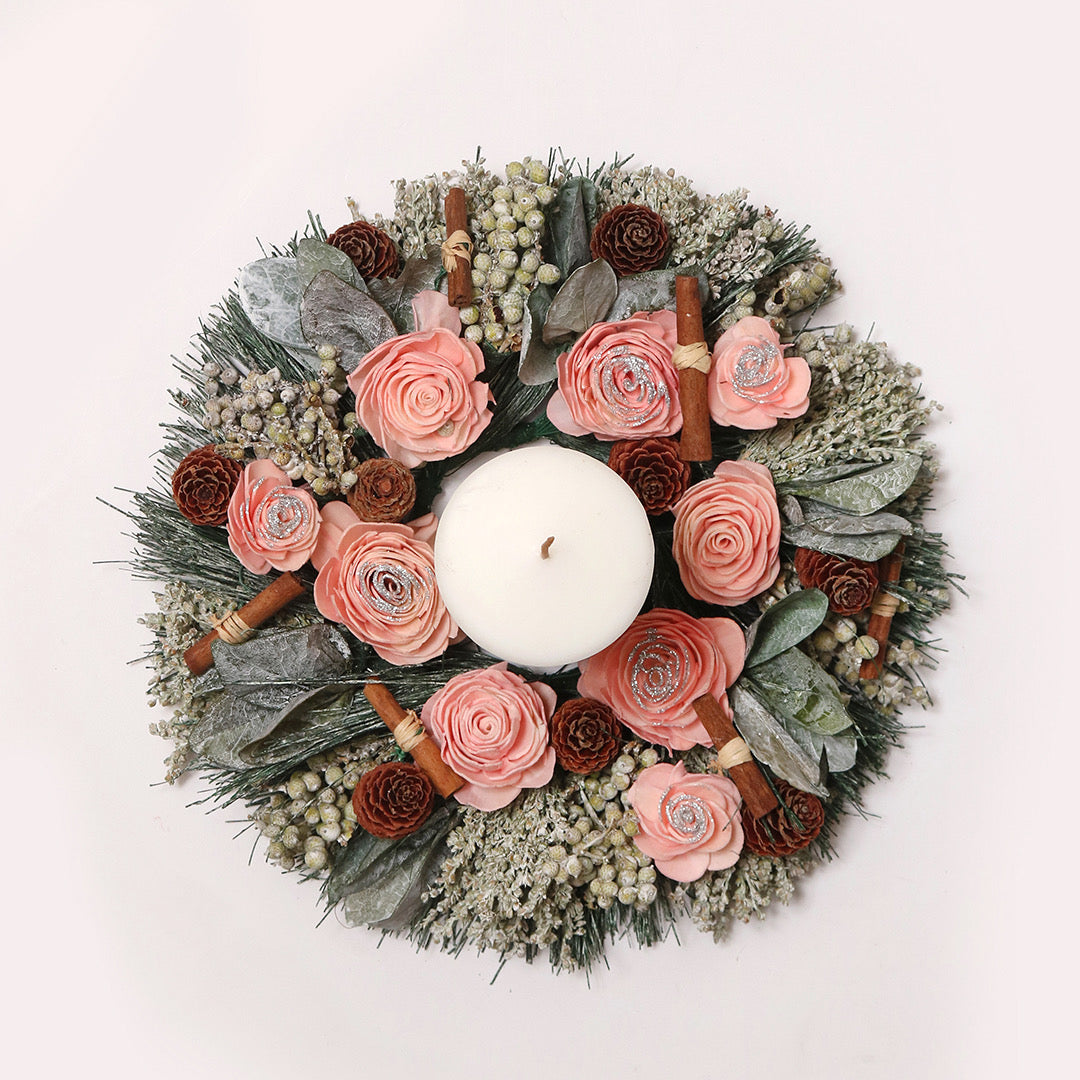 Pink Christmas Wreath | Dried Flower Small Wreath for Table Decor