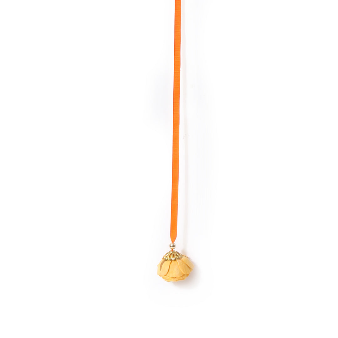 Ribbon Floral String Set of 5 for Door Hanging | Orange Flower String for Home Decor | Orange & Yellow Shola Rose String
