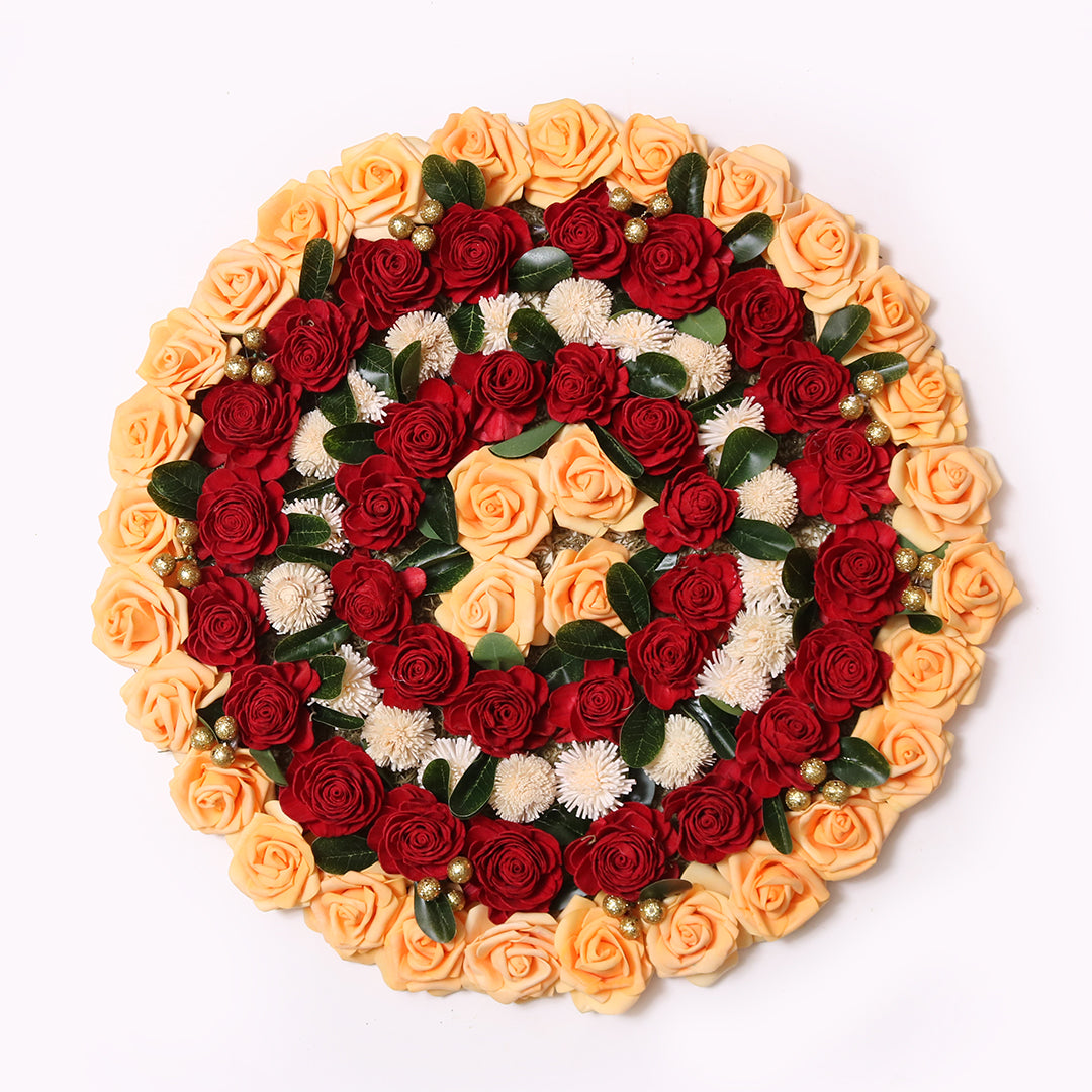 Saanjh Rangoli Mat | Flower Rangoli Mat with Red & Peach Shola Roses